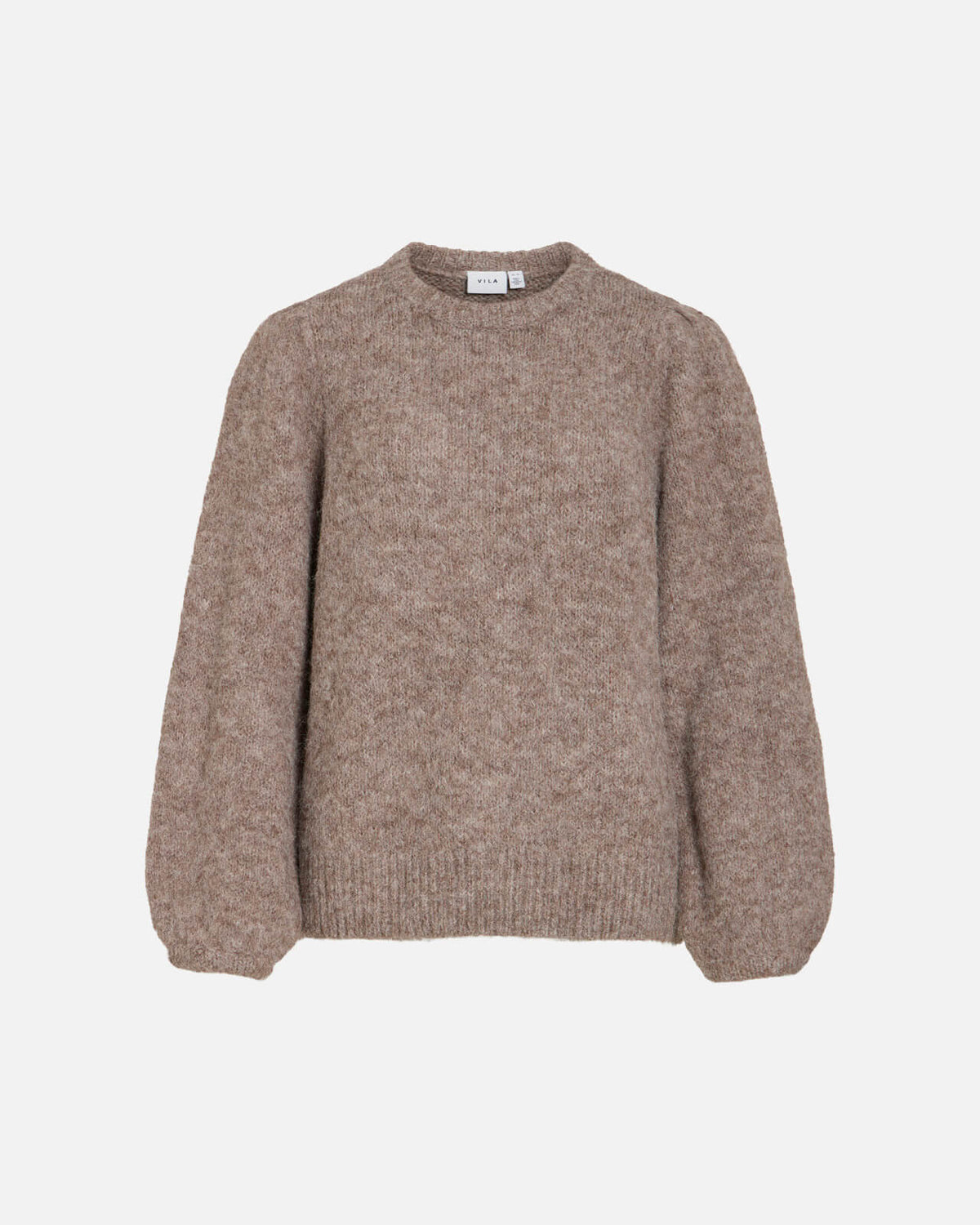 VILA Strikkegenser Bows L/S Puff Knit - Dark Natural Melange