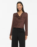 VILA Satengtopp Freja Waterfall L/S - Coffee Bean