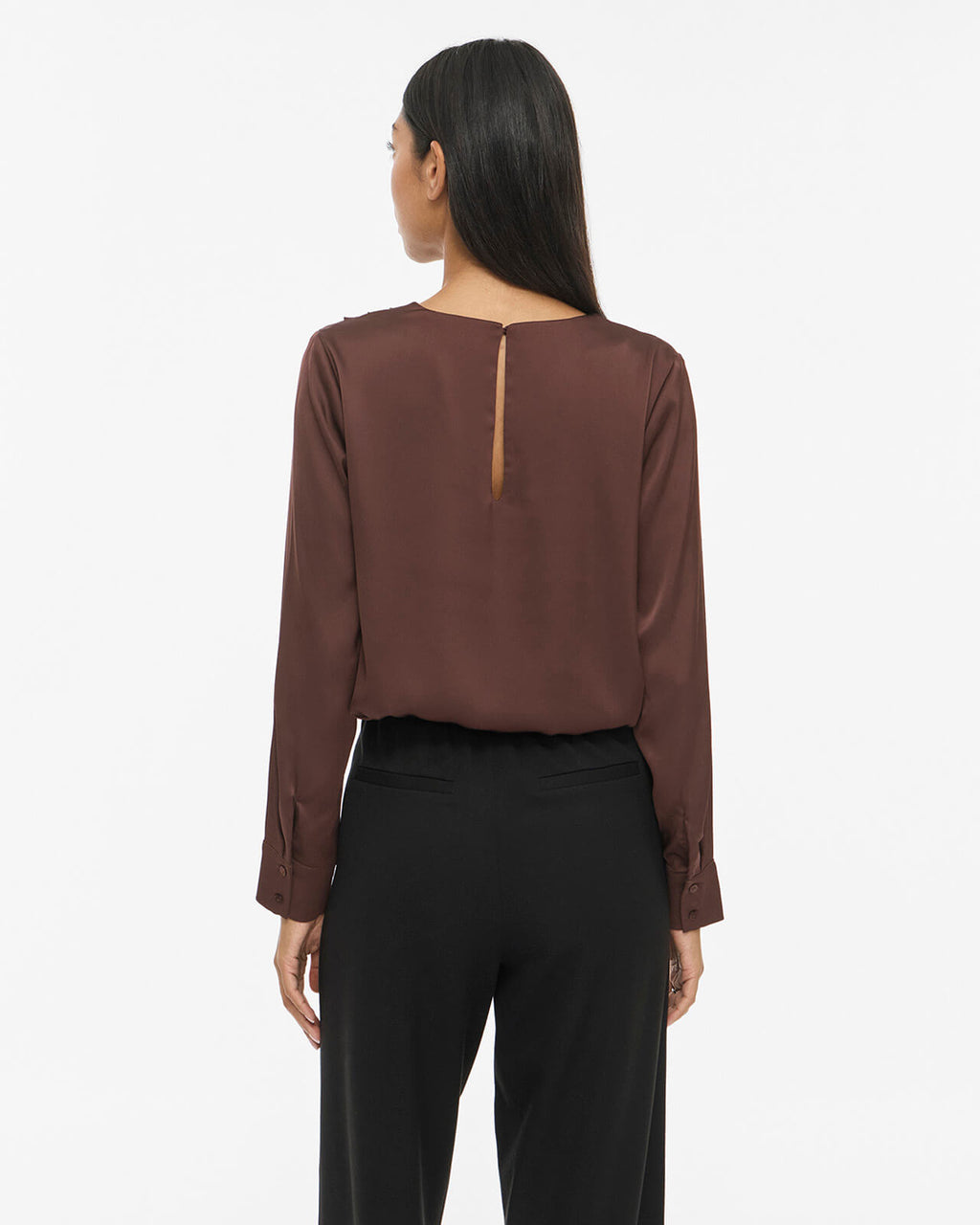 VILA Satengtopp Freja Waterfall L/S - Coffee Bean