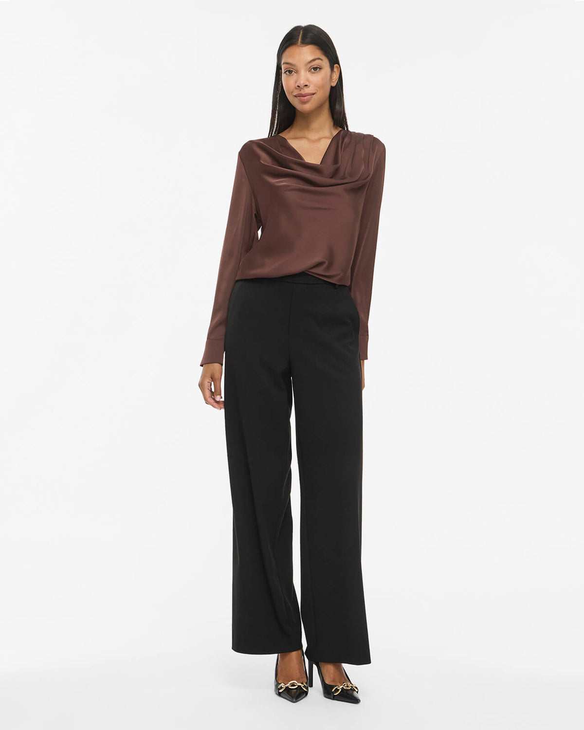VILA Satengtopp Freja Waterfall L/S - Coffee Bean