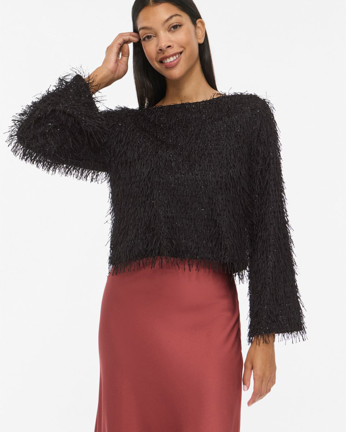 VILA Topp Toi L/S Boatneck - Black Beauty