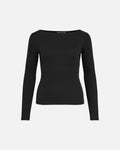 VILA Topp Ronja Boatneck L/S Rib - Black Beauty