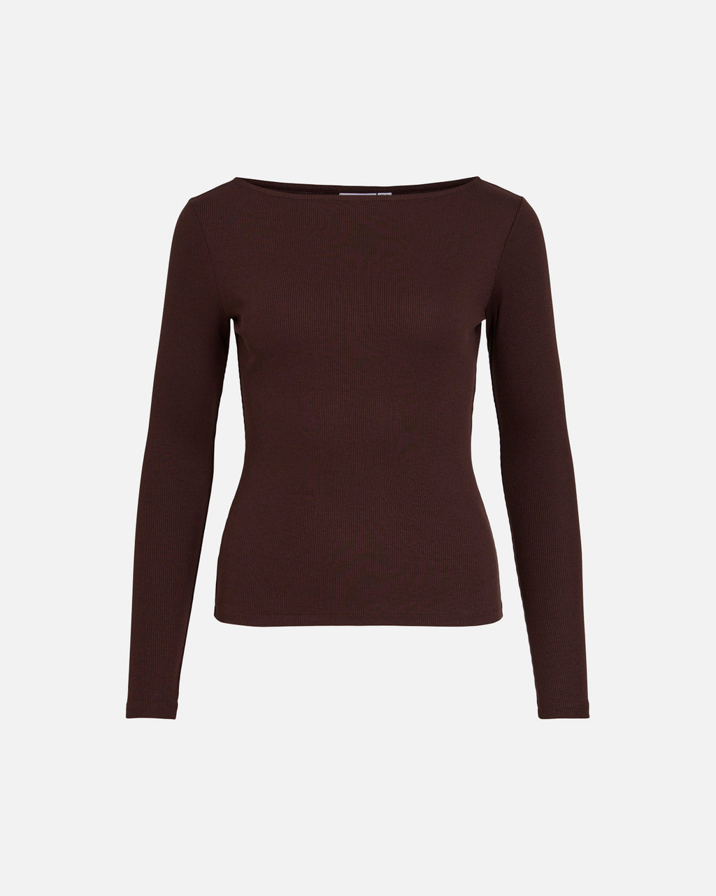 VILA Topp Ronja Boatneck L/S Rib - Coffee Bean