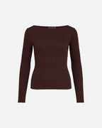 VILA Topp Ronja Boatneck L/S Rib - Coffee Bean