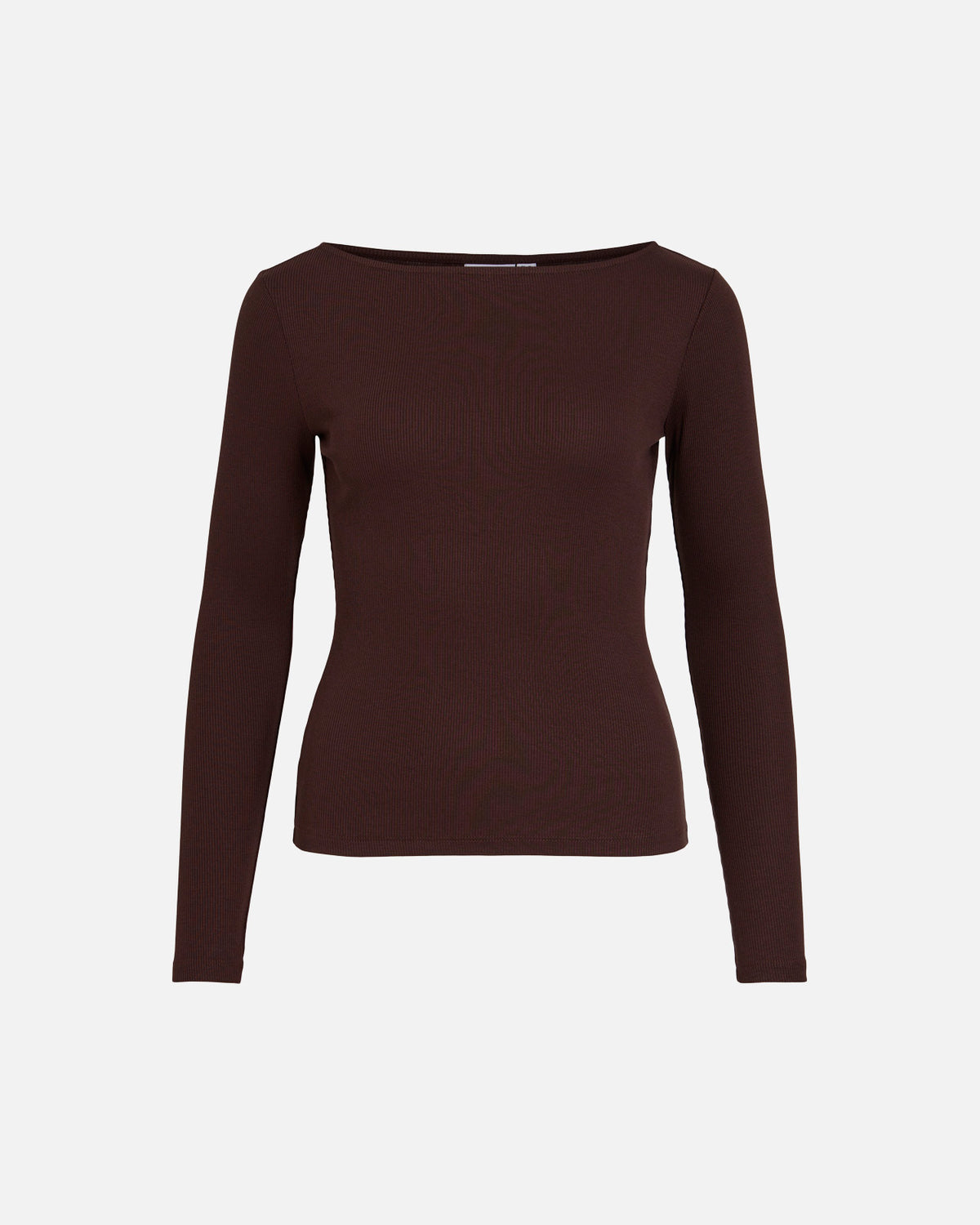 VILA Topp Ronja Boatneck L/S Rib - Coffee Bean