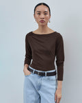 VILA Topp Ronja Boatneck L/S Rib - Coffee Bean