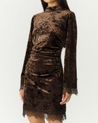 Y.A.S Kjole Vellia LS Short Lace - Coffee Bean