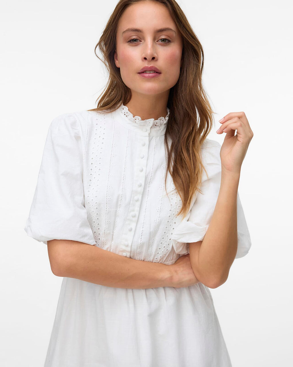VERO MODA Kjole Clover 2/4 High Neck Short - Snow White
