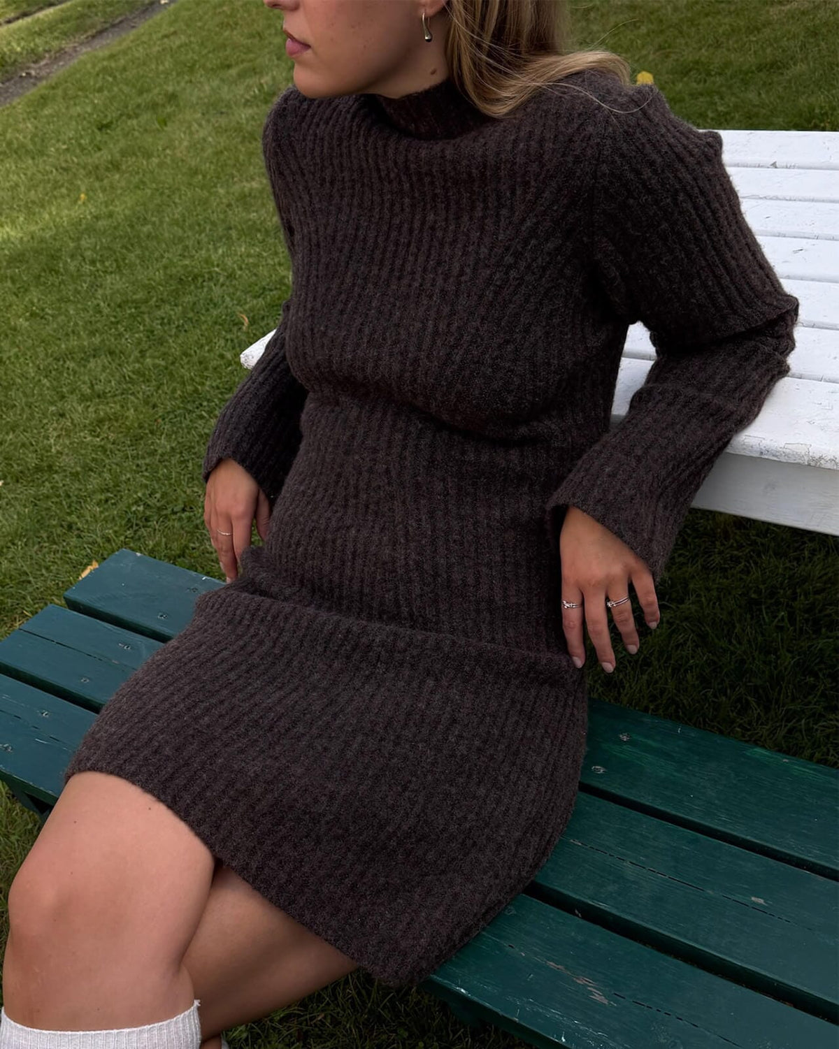 VERO MODA Strikkekjole Lina LS High Neck Short Knit - Chocolate Torte