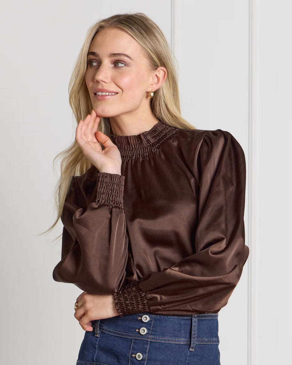 FLOYD Bluse Juliet Satin - Dark Brown