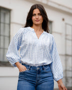 FLOYD Bluse Akara Check - Offwhite/ Blue