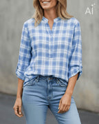 FLOYD Bluse Erica Square - Offwhite/ Blue