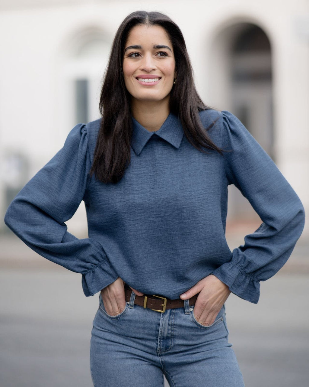 FLOYD Bluse Milan Linno - Jeansblue