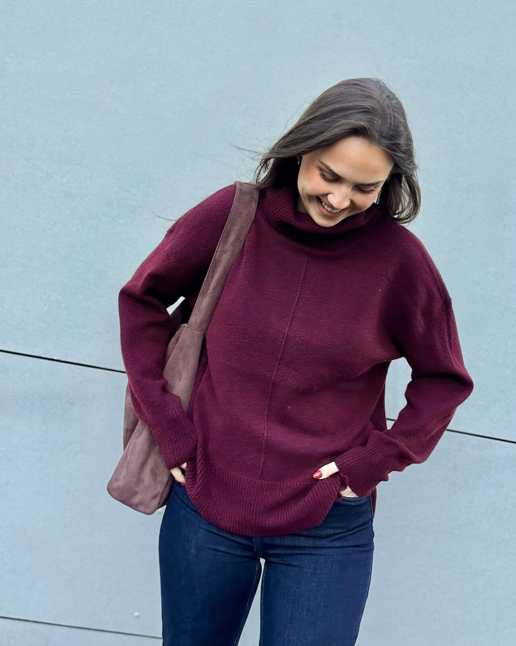 PIECES Strikkegenser Malou LS Rollneck Knit - Tawny Port/ Melange