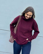 PIECES Strikkegenser Malou LS Rollneck Knit - Tawny Port/ Melange
