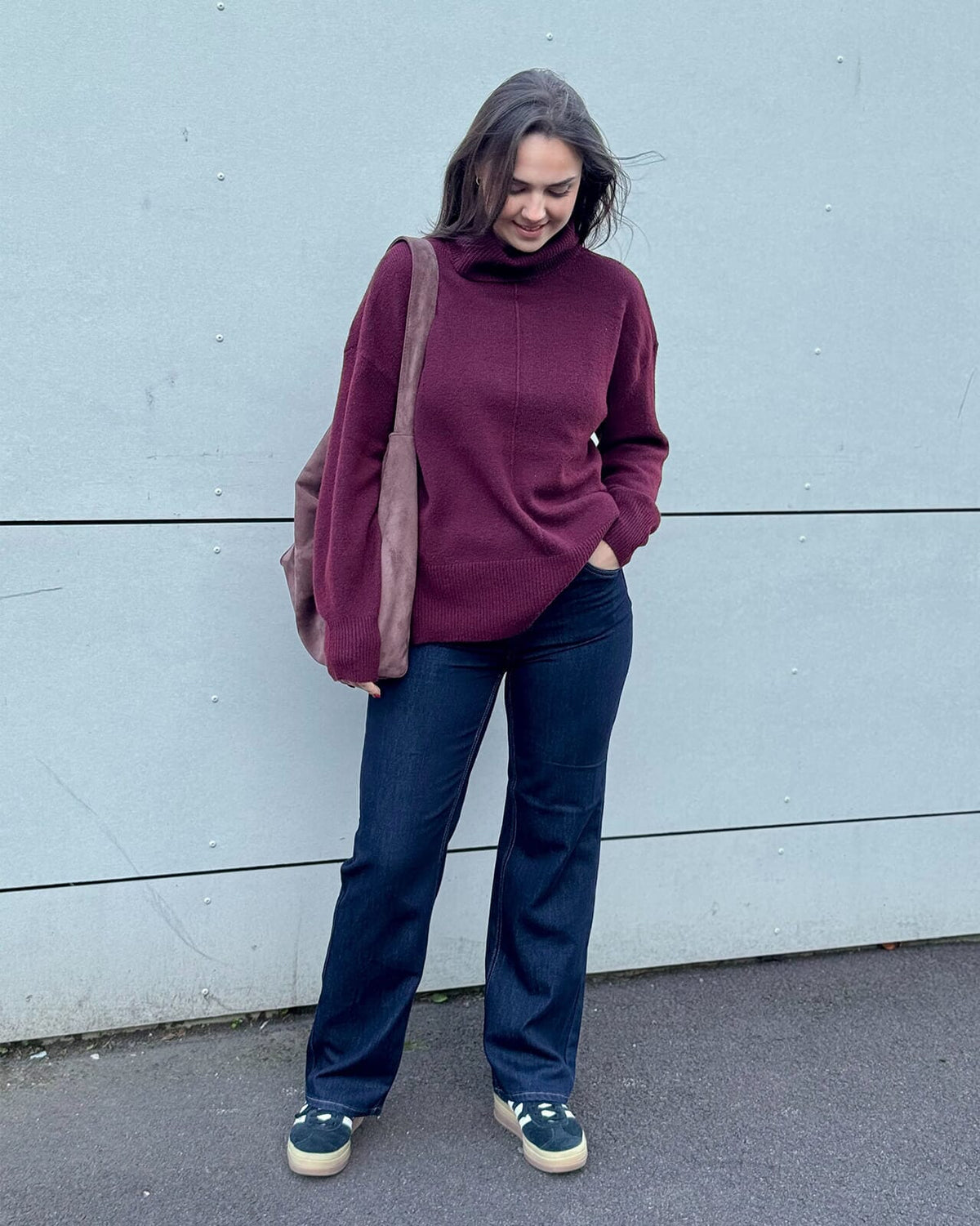 PIECES Strikkegenser Malou LS Rollneck Knit - Tawny Port/ Melange