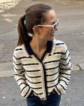 Y.A.S Strikket Cardigan Maddy - Birch/ Navy Blazer