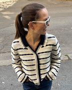 Y.A.S Strikket Cardigan Maddy - Birch/ Navy Blazer