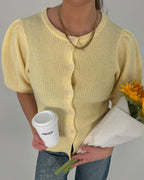 PIECES Strikket Cardigan Silly Puff SS - Pale Banana/ Melange