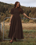 Vero Moda Maxikjole Sally Puff Sleeve Ankel - Chocolate Torte