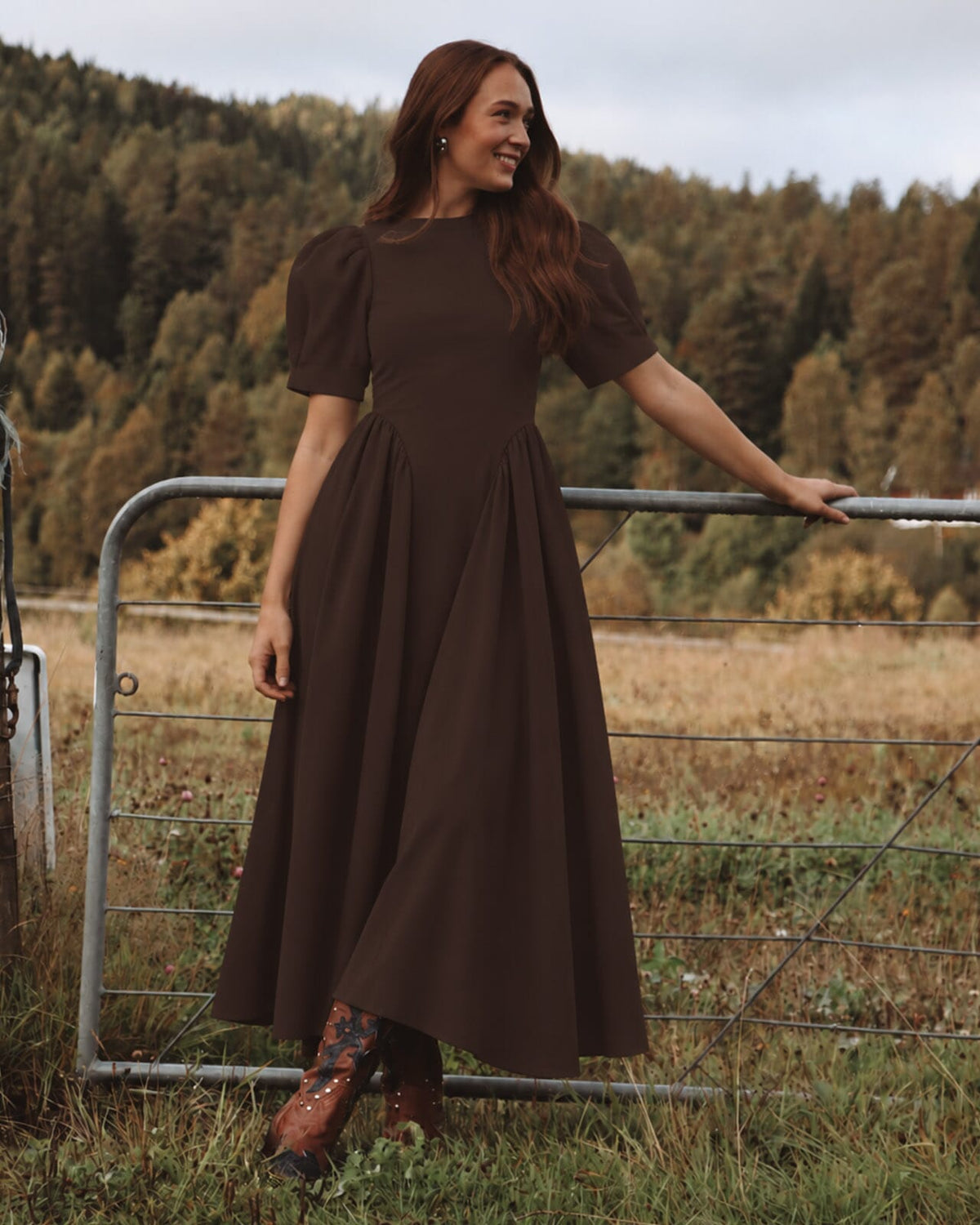 Vero Moda Maxikjole Sally Puff Sleeve Ankel - Chocolate Torte