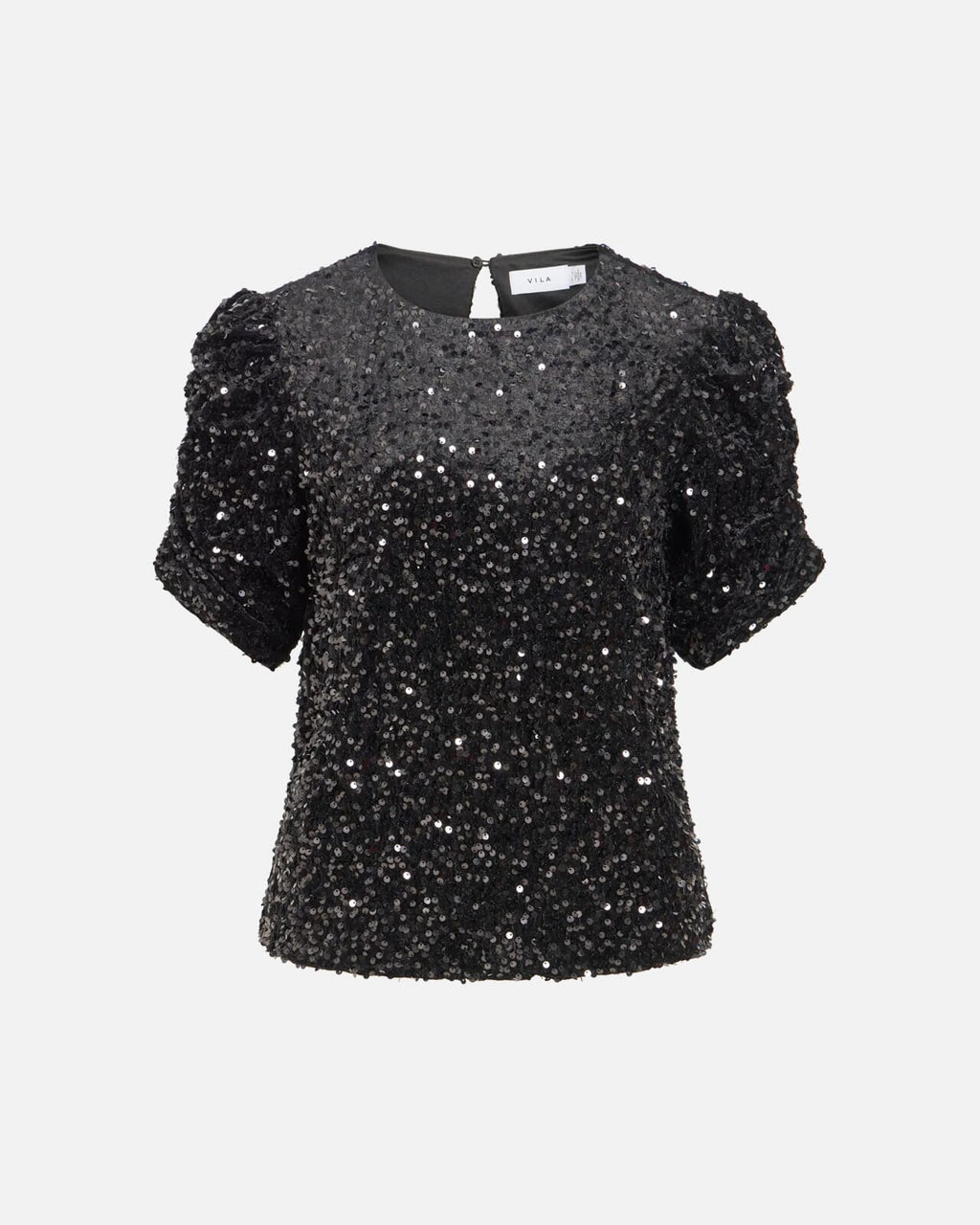 VILA Paljettopp Believe O-neck Puff Sequins - Black/ 1 Repeat