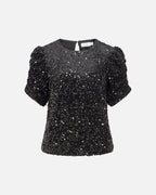 VILA Paljettopp Believe O-neck Puff Sequins - Black/ 1 Repeat