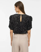 VILA Paljettopp Believe O-neck Puff Sequins - Black/ 1 Repeat