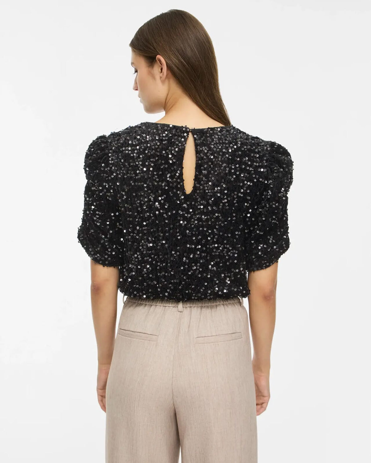 VILA Paljettopp Believe O-neck Puff Sequins - Black/ 1 Repeat