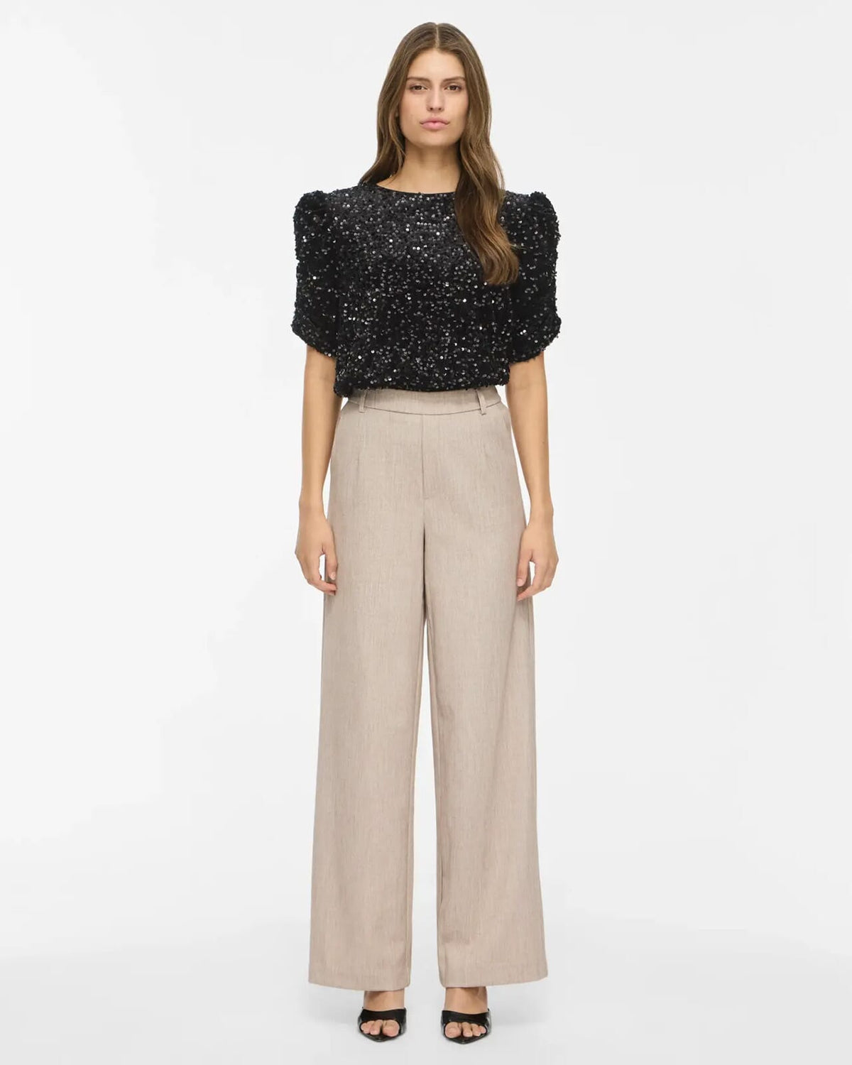 VILA Paljettopp Believe O-neck Puff Sequins - Black/ 1 Repeat