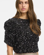 VILA Paljettopp Believe O-neck Puff Sequins - Black/ 1 Repeat