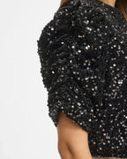 VILA Paljettopp Believe O-neck Puff Sequins - Black/ 1 Repeat
