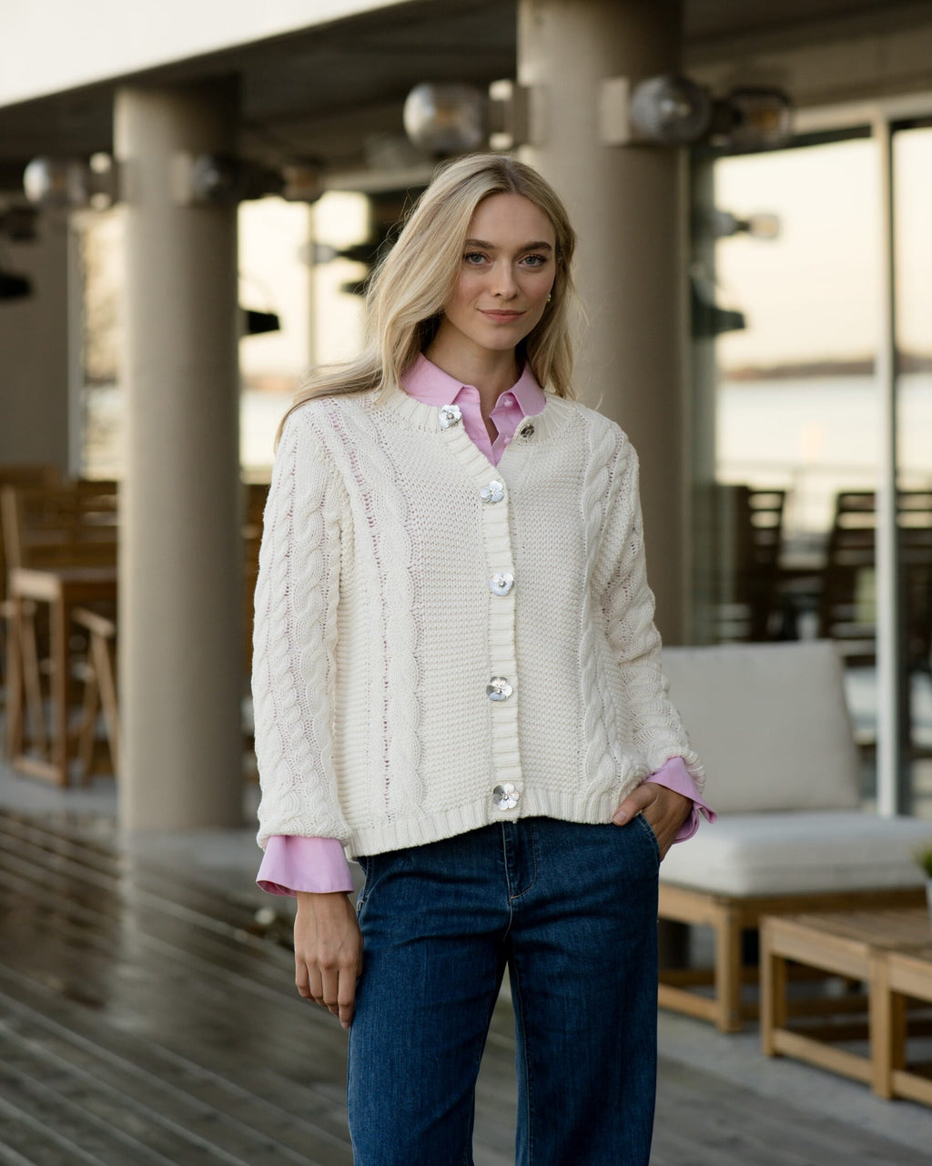 FLOYD Strikket Cardigan Rylee - Offwhite