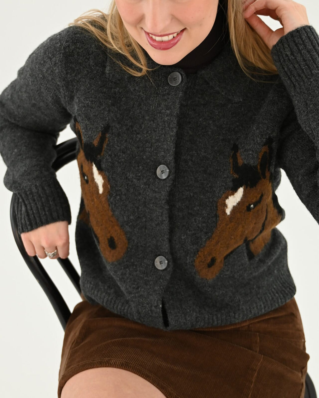 VERO MODA Cardigan Cavallo LS Polo Cardigan - Dark Grey Melange/ Potting Scoll