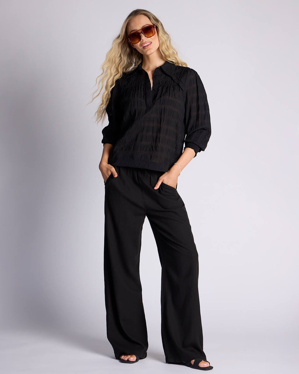 JDY Linbukse Say HighWaist Linen Wide Pant - Black