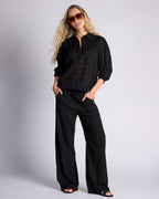 JDY Linbukse Say HighWaist Linen Wide Pant - Black