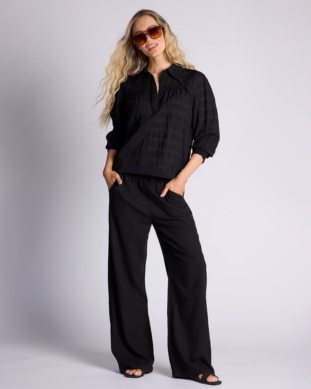 JDY Linbukse Say HighWaist Linen Wide Pant - Black