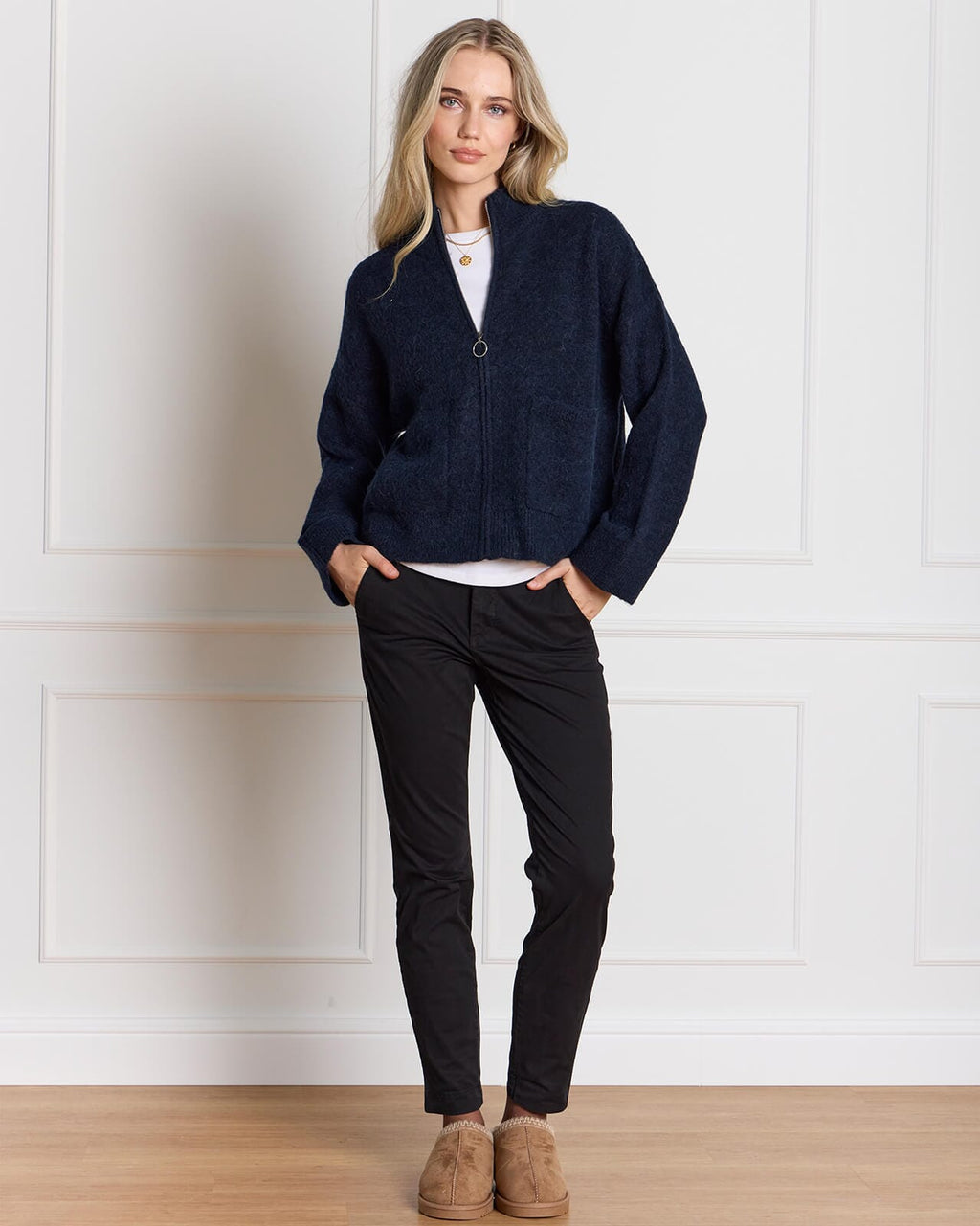 SELECTED FEMME Ullcardigan Sia Ras LS Knit Zipper - Dark Sapphire/ Melange