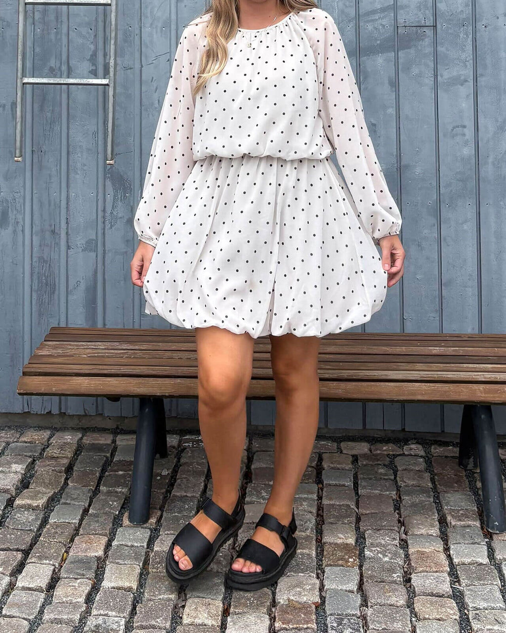 FLOYD Kjole Cindy Polka - Offwhite/ Black