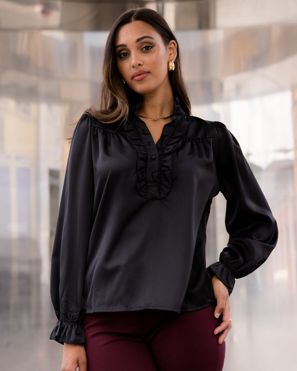 FLOYD Bluse Esmeralda Satin - Black