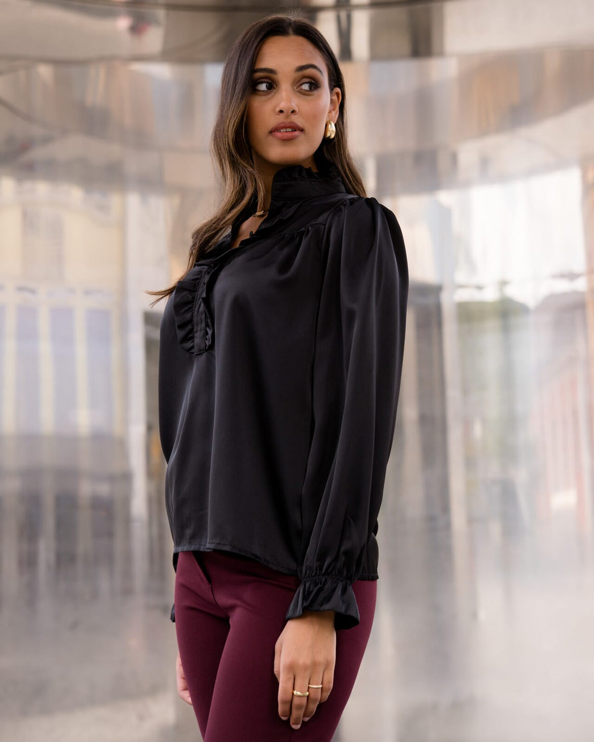 FLOYD Bluse Esmeralda Satin - Black