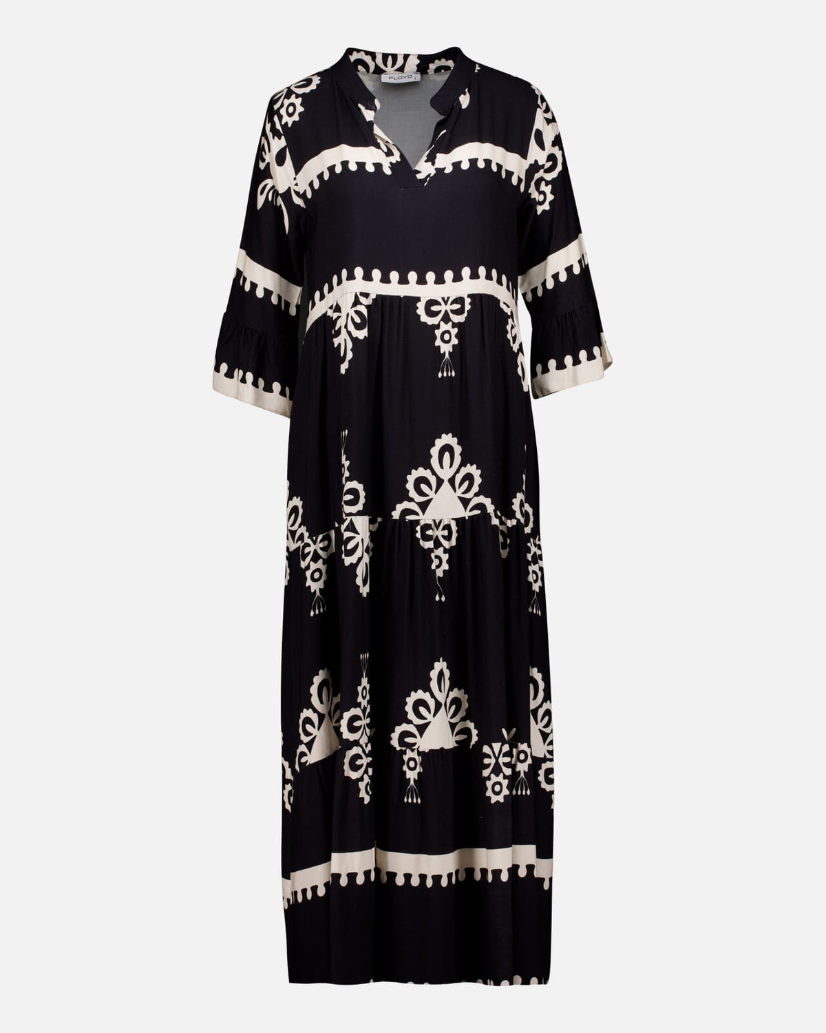 FLOYD Maxikjole Malani Inka - Black/ Offwhite