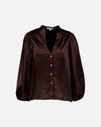 FLOYD Bluse Nelly Heavy Satin Goldbuttons - Chocolate