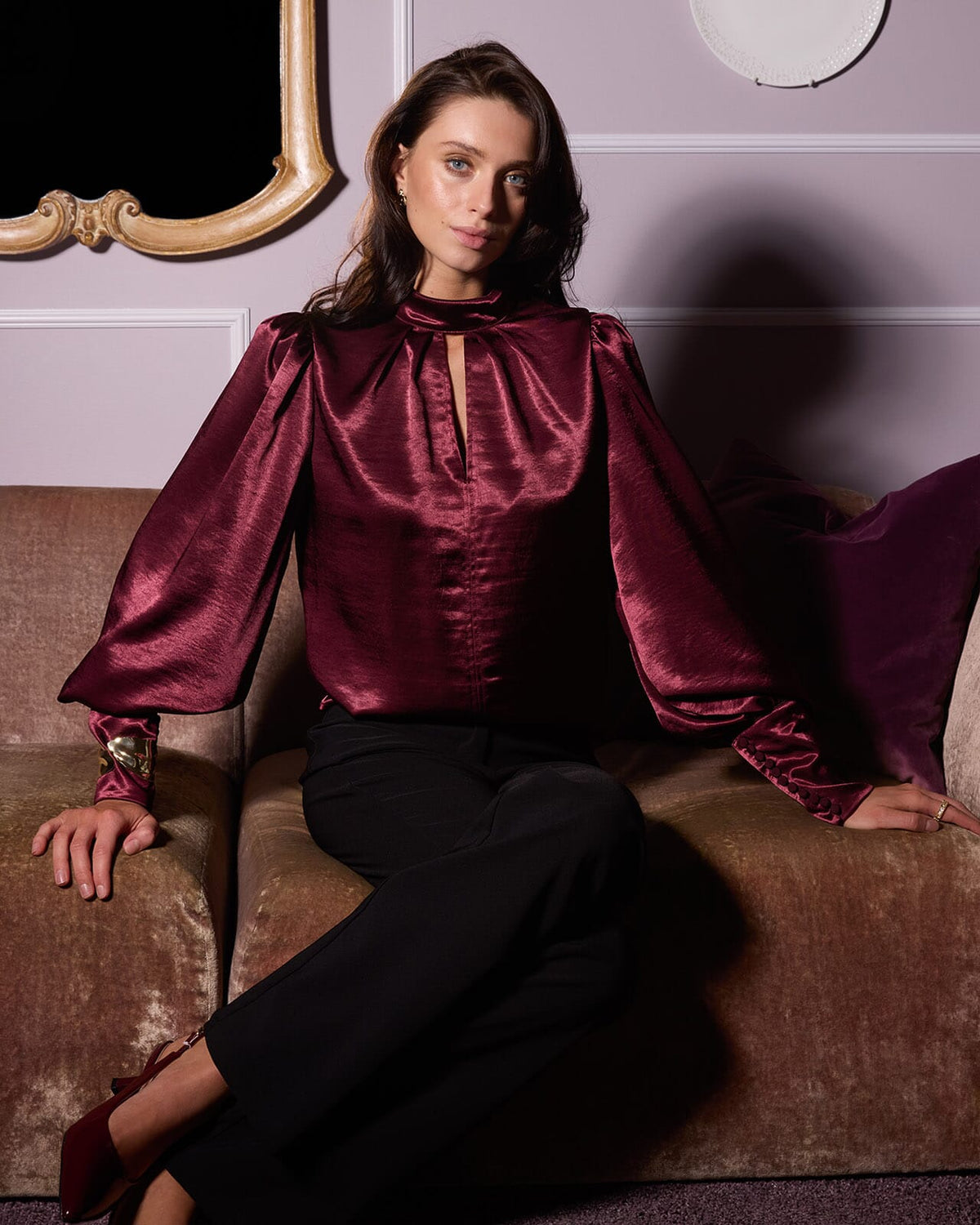 FLOYD Bluse Aida Heavy Satin - Bordeaux