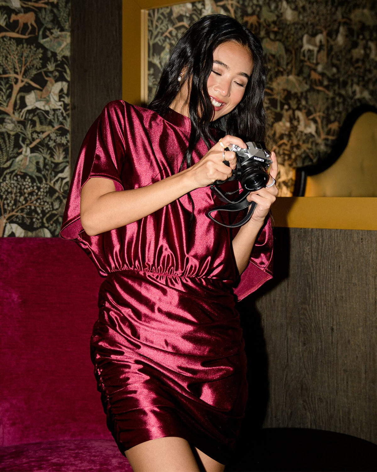 FLOYD Kjole Nadina Satin Stretch - Bordeaux