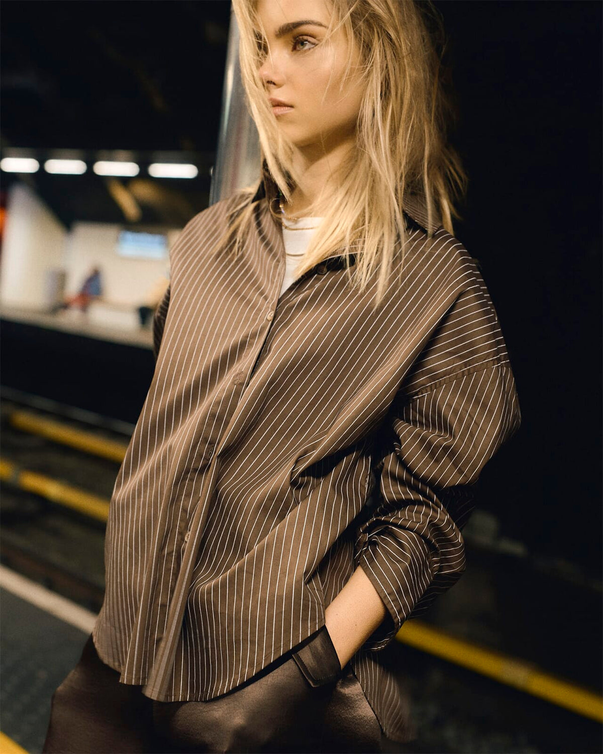 FLOYD Skjorte Bibi B Stripe - Brown/ Offwhite