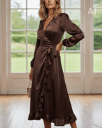 FLOYD Omslagskjole Lula Heavy Satin - Chocolate