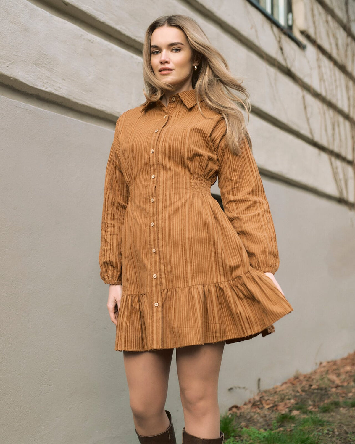 FLOYD Skjortekjole Madline Stripe Cord - Caramel