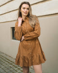 FLOYD Skjortekjole Madline Stripe Cord - Caramel