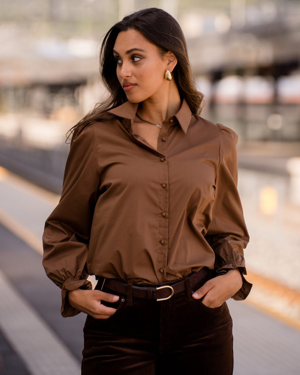 FLOYD Skjorte Norah L/S - Chocolate